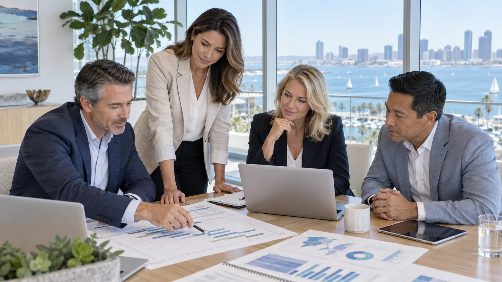 Experienced HR and technology professionals reviewing an implementation plan